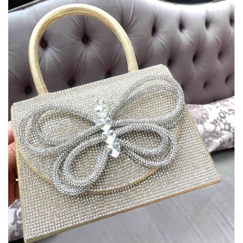 Stylish Cross-border Wedding Party Dress Bag With Rhinestone Butterfly Bow