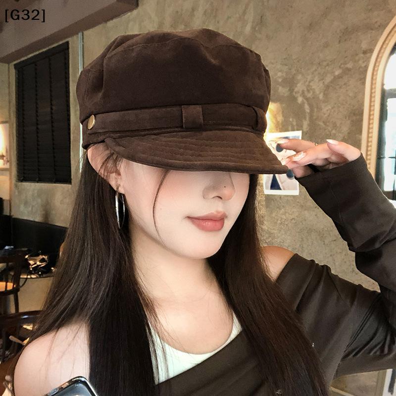Retro Suède Baret Hoed Voor Vrouwen Platte Top Nieuwsjongenspet Herfst Winter Britse Casual Opvouwbare Warme Hoed[G32]
