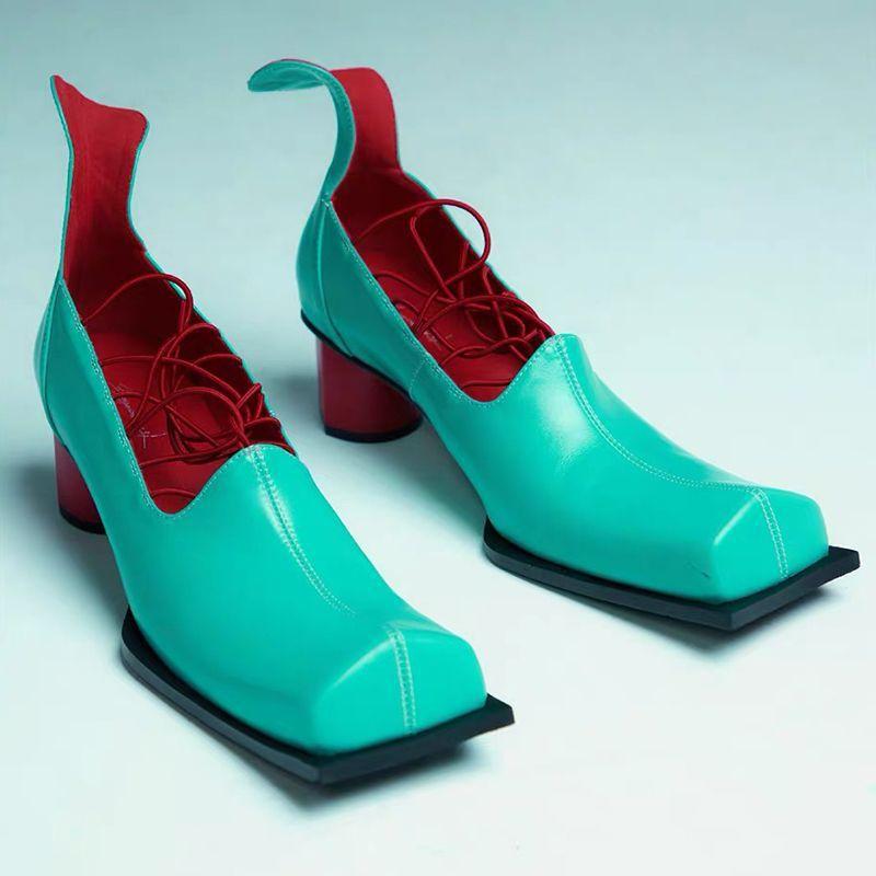 

Women Vintage Square Toe Block Heel Lace Up Pumps Retro Cross-tied Med Heel Girls Dressy Shoes Novelty Shallow Mary Janes Shoes 35 зелёный