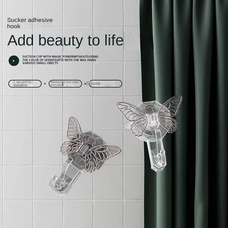 Fjäril Sugkoppskrok Kreativ Klibbig Krok Badrum Vägghängande Hyllor Multifunktionell Icke-perforerad Handdukar Badrum Kök