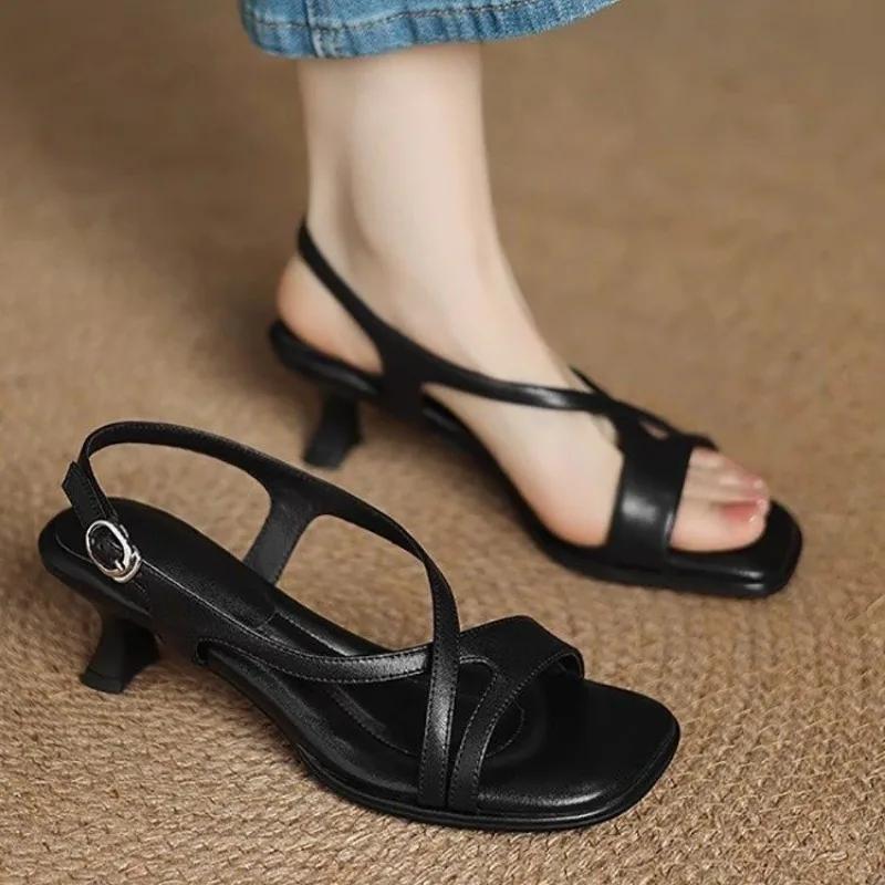 Fashion French Super Soft Small Sandals Women Summer Outside Wear Block Heel Soft Sole High Heels