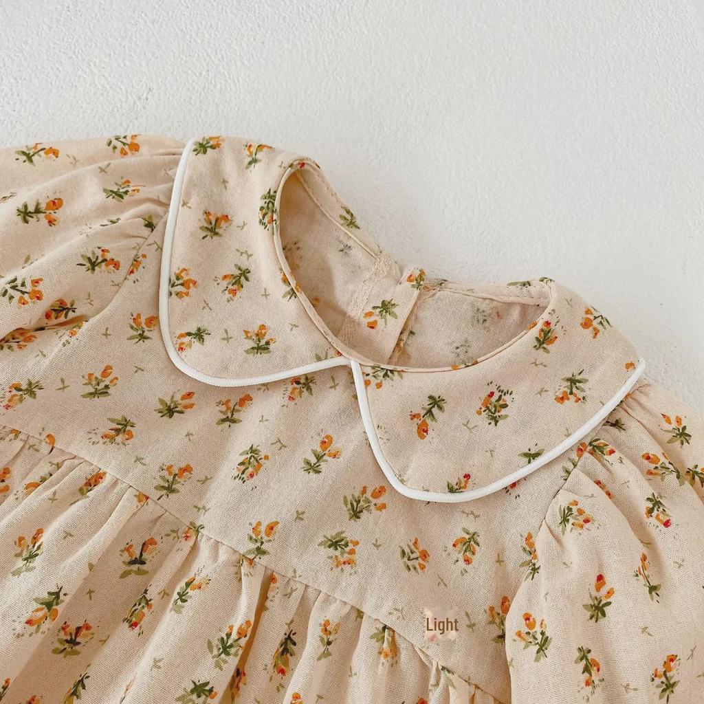2024 Autumn Baby Girl Floral Doll Collar Long-Sleeve Romper