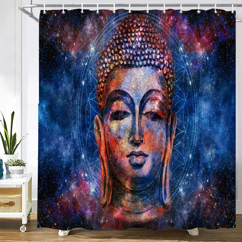 Bathroom Shower Curtains Buddha Statue Bamboo Bath Screens Home Decor Waterproof Polyester Fabric With Hooks 240X180Xm