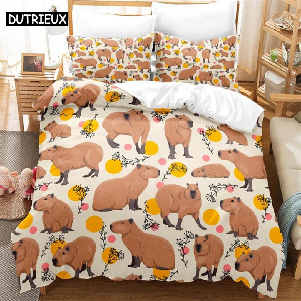 

Комплект постельного белья Kawaii Capybaras Single Twin Full Queen King Size Комплект постельного белья Aldult Kid Bedroom Duvetcover Sets 3D bed cover set 150x200cm 3pcs&set