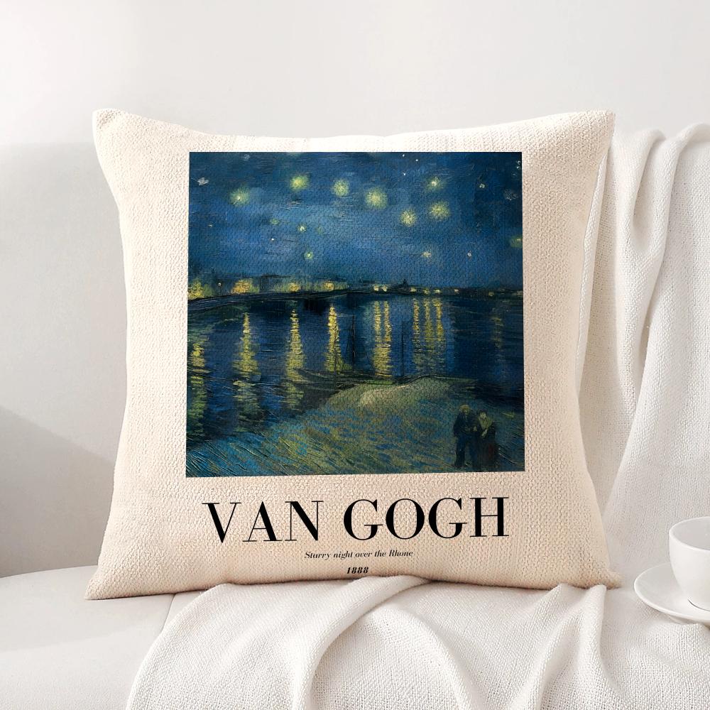 Van GGogh Art Cushion Cover Natural Linen Organic Fabric DoubleSided Printing Sofa Home Decor Breathable Bed Pillow