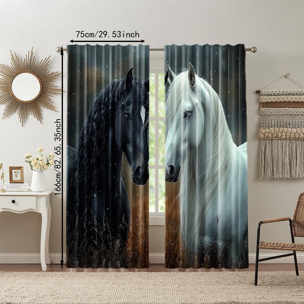 2 pcs   versatile polyester transparent curtains for home decoration Horse for use in bedrooms and living rooms