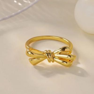 Trendy Bowknot Rings For Women Gold Plated Stainless Steel Bowknot Ring Hypoallergenic Wedding Christmas Jewelry Gift