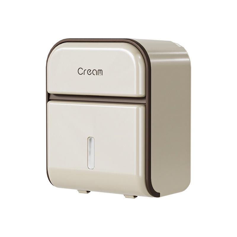 Wall-Mounted Waterproof Toilet Tissue Box, Punch-Free, High-End Cream Style Hand Towel Holder