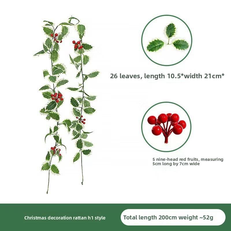 Christmas Simulation Red Fruit Vine With Artificial Pine Needles For Holiday Home Decor