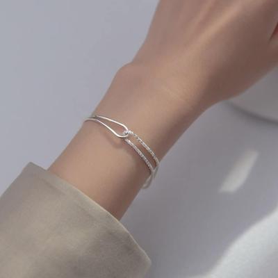 Silver 925 Half-Cut Chain Bangle Two-Row Silver Bracelet W095