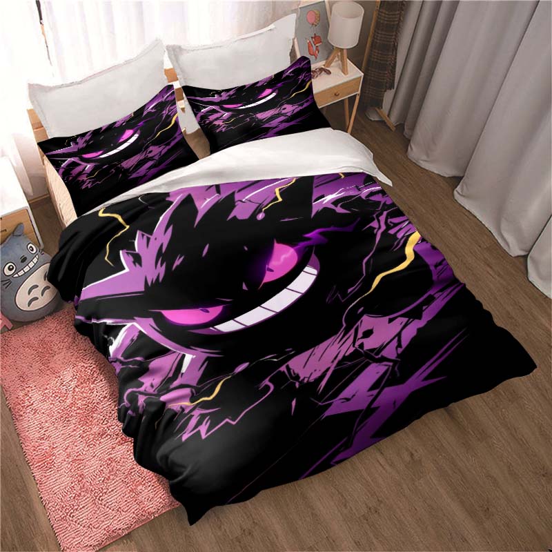 Gengar print bedding sets in various styles, 3-piece sets, extra-large pillowcases, adult bedspreads, bedroom bedding sets.