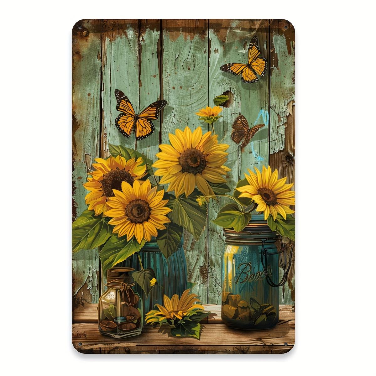 

Creative Wonderful Sunflower Vintage Metal Tin Sign, Gym Cafe Garage Tin Painting, Restaurant Home Forest Garden Wall Indoor Out 20X30CM