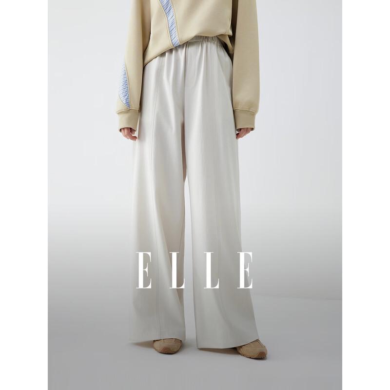 ELLE Women s French Style Elastic Waist Straight-Leg Pants M
