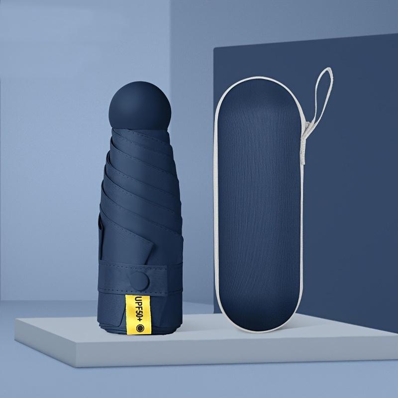 1Pc Solid Color Mini Folding Umbrella, with Simple Storage Box, Casual and Lightweight Portable 6-rib Umbrella, Suitable for Rainy/sunny