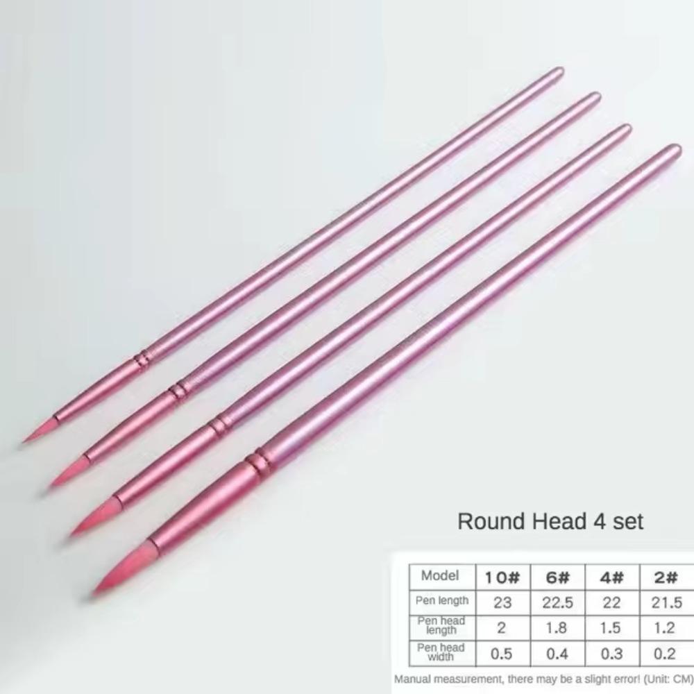 

4/6 pcs Pointed Round Flat Head Hand Drawn Watercolor Nylon Painting Material Watercolor Brush Pink round head 4pcs