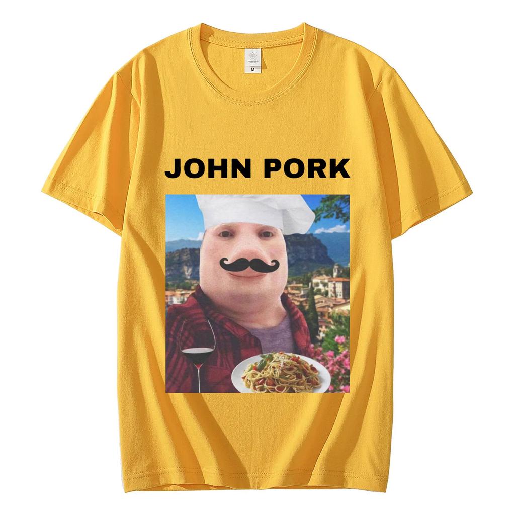 John Pork Funny Meme Tshirt Unisexs Women Fashion Oversized Cotton Tshirts Summer Casual Comfort Short Sleeve T Shirt Streetwear