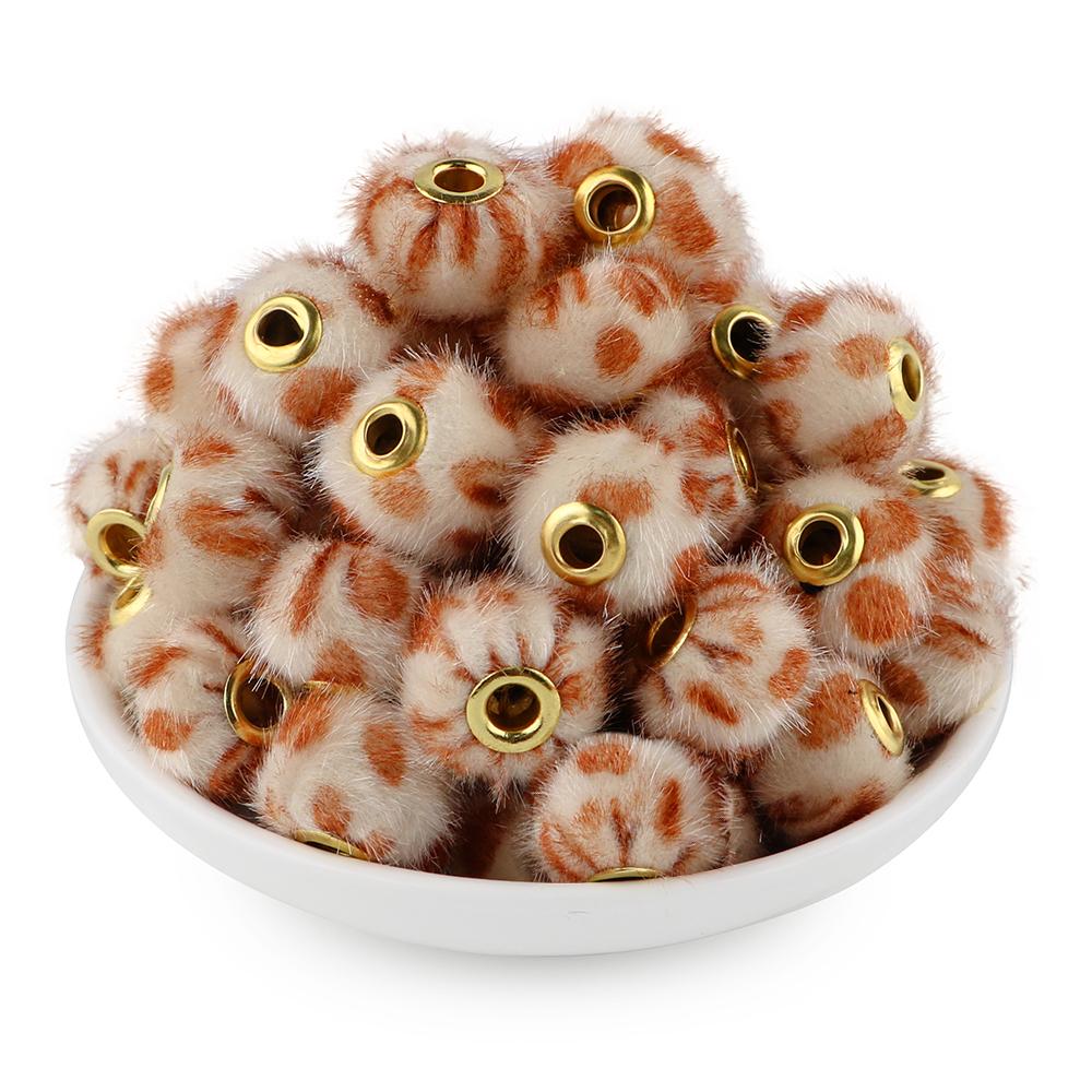 20Pcs/lot 20MM Pompom Beads Plush Fur Covered Ball Bead Charms Straight Hole Big Hole Spacer Beads For Handmade Jewelry Access