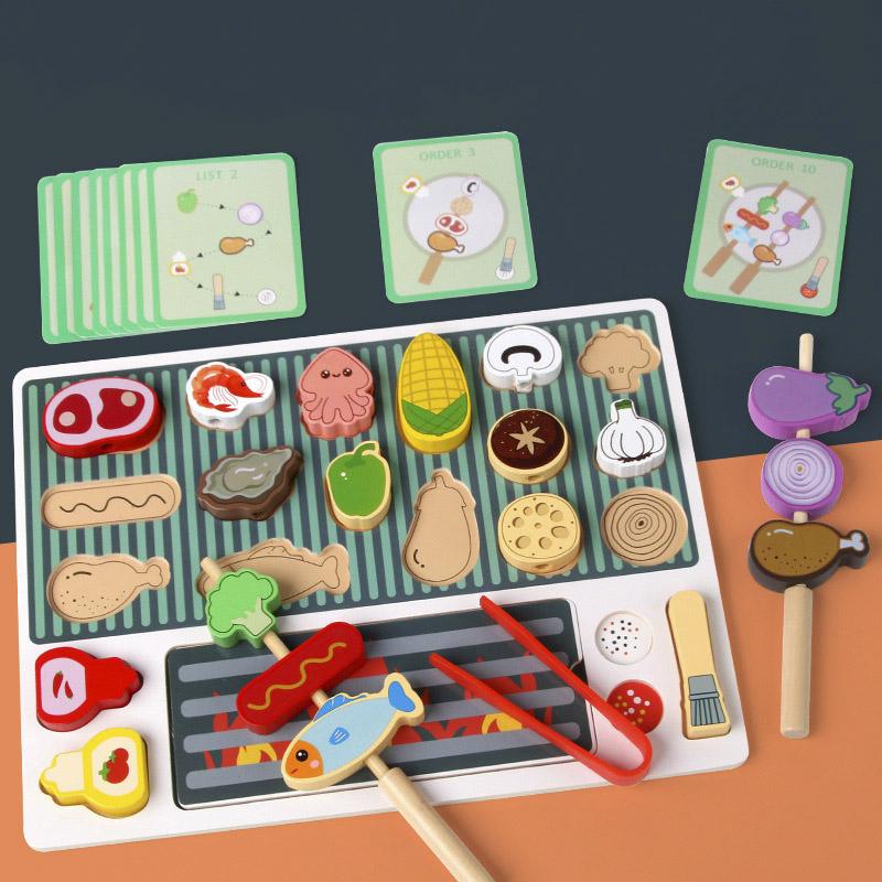 Wooden Fun Barbecue Pretend Toys Role-playing Parent-child Interactive Educational Enlightenment Toy Simulated Barbecue Toy Set