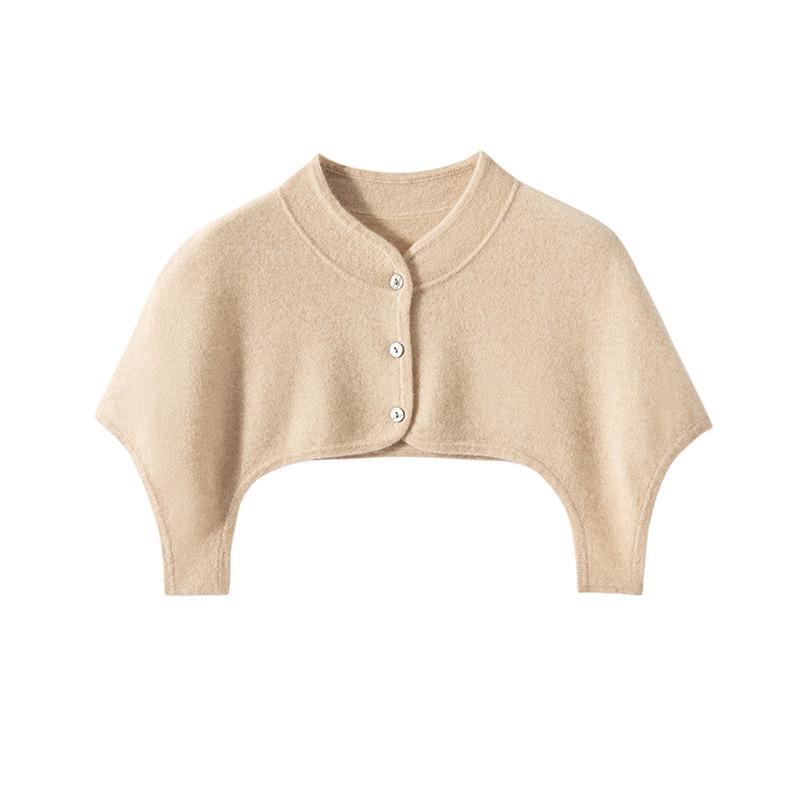 Women's 100% Pure Cashmere Button-Up Shoulder Warmer - Soft, Smooth, Solid Color Knit for Autumn & Winter with Half-High Collar
