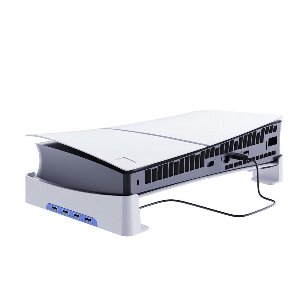 For PS5 Slim Base Stand Base Stand Holder Horizontal Holder with 4-Port USB2.0 Hub for Playstation 5 Slim Disc & Digital Edition