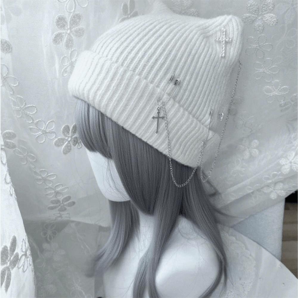 Subculture Headwear Y2K Cat Ear Hat Handmade Pullover Hat Punk Beanie Hat  Female Teens