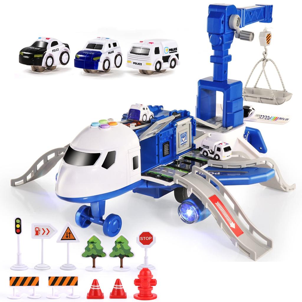 Cute Stone Pretend Play Airplane Toy 2-in-1 Disassembly Aircraft Toy Meets Toy Safety Standards 3 Mini Cars with Light & Music Functions Educational