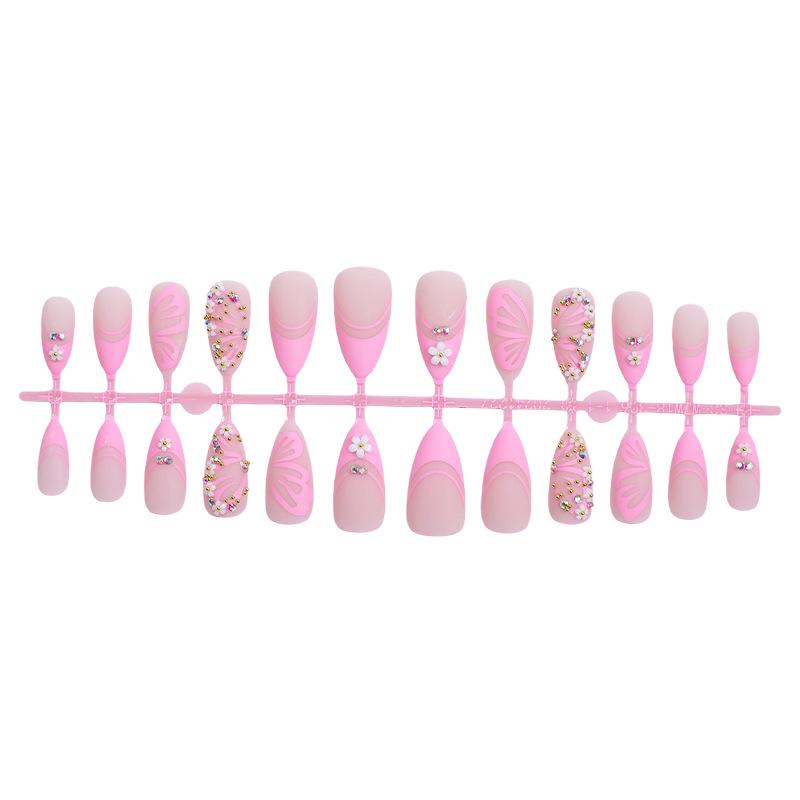 

Handmade Almond Butterfly Press-On Nails with Pink French Manicure and Floral Design