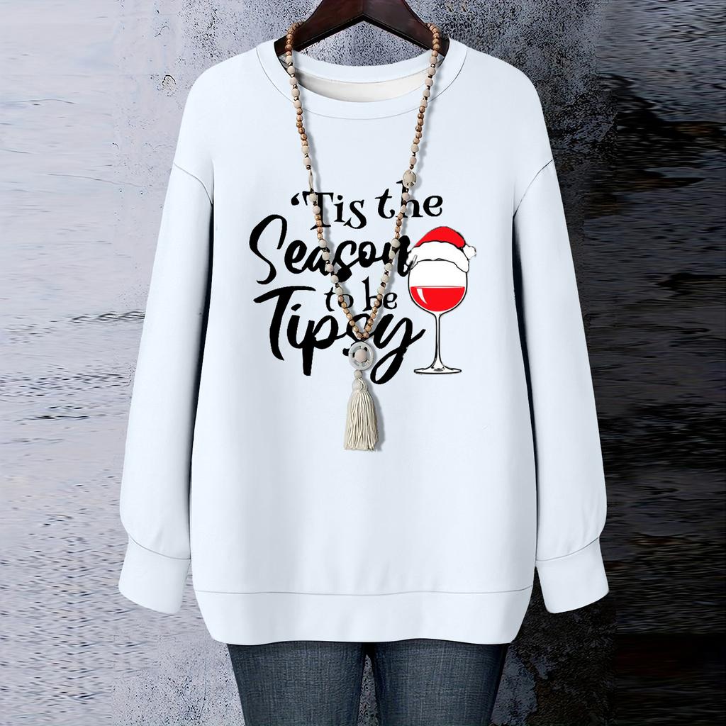 Ladies' Christmas Printed Round Neck Long Sleeved T-shirt Sweatshirt Top