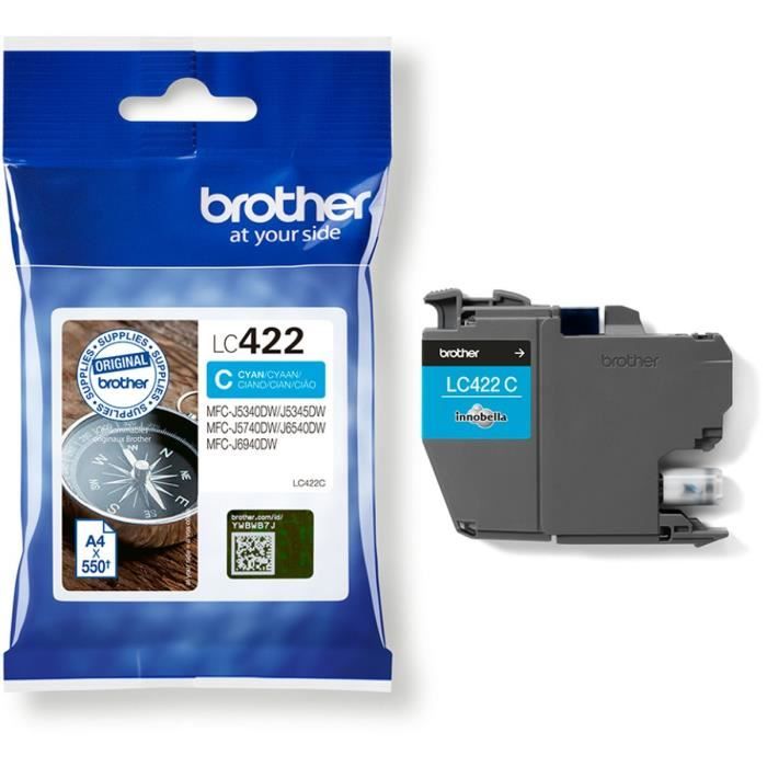 

Cartouche LC422C - BROTHER - Cyan - 550 p - Pour Business Smart MFC-J5340DW, MFC-J5345DW, MFC-J5740DW, MFC-J6540DW et MFC-J6940DW