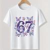 Butterfly Six Seven Print Children Tshirts Summer Girls Casual Fashion Funny Tops Kids Colorful Crew Neck Short Sleeve Tees