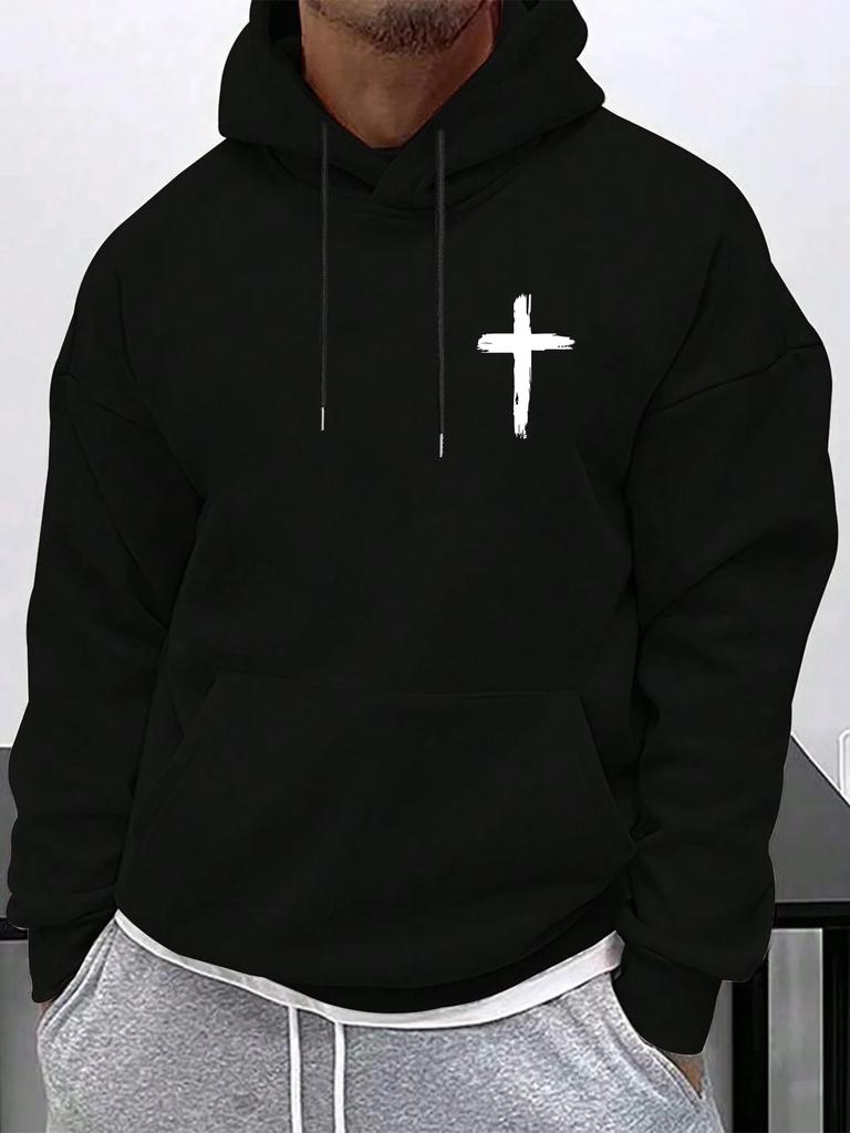 New Autumn and Winter Men's and Women's Hooded Sweatshirt with Cross Letter Print, Drawstring and Kangaroo Pocket