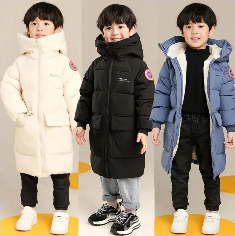 Autumn Winter Children's Coat Boys Jacket Solid Color Long Style Keep Warm Hooded Coat for Kids