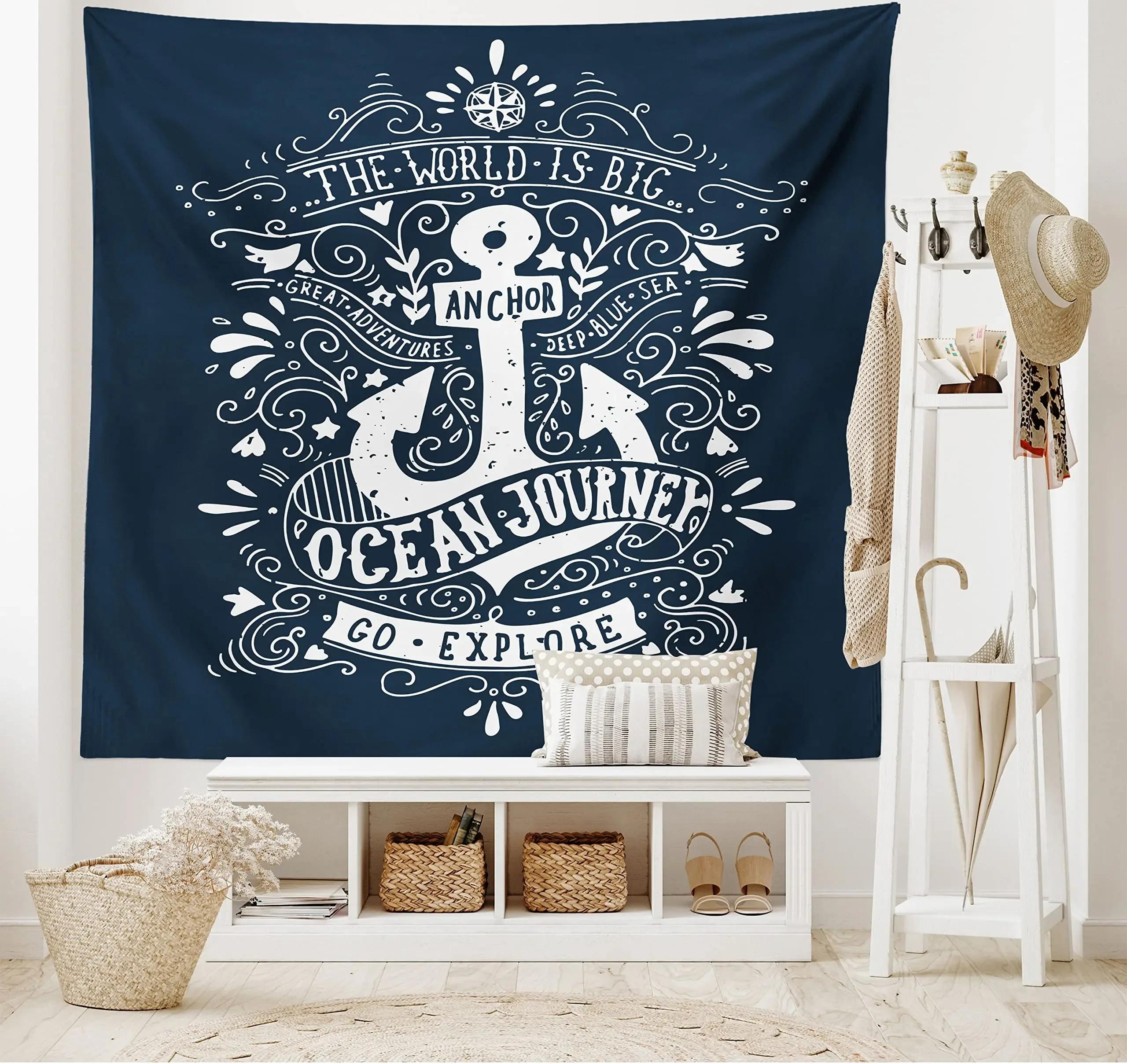 

Anchor Tapestry Anchor Shape Flower Floral Silhouette Vacation Happiness Times Wall Hanging for Bedroom Living Room Dorm Decor 74x94cm(29x37in)