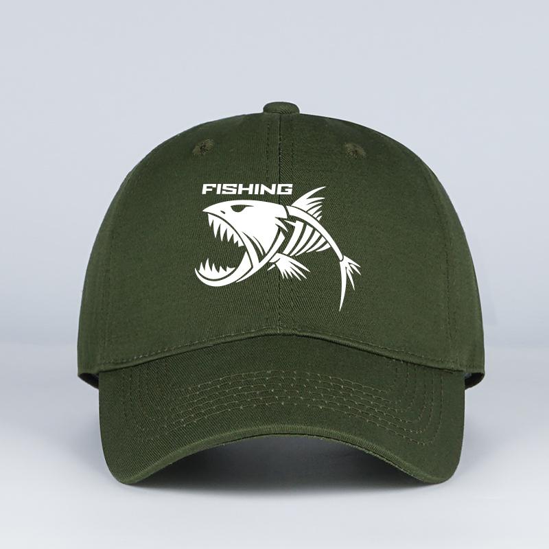 Outdoor Fishing Skeleton Fish Printed Baseball Cap Adjustable Sunshade Casual Daily Wear Breathable Hat For Unisex Anglers
