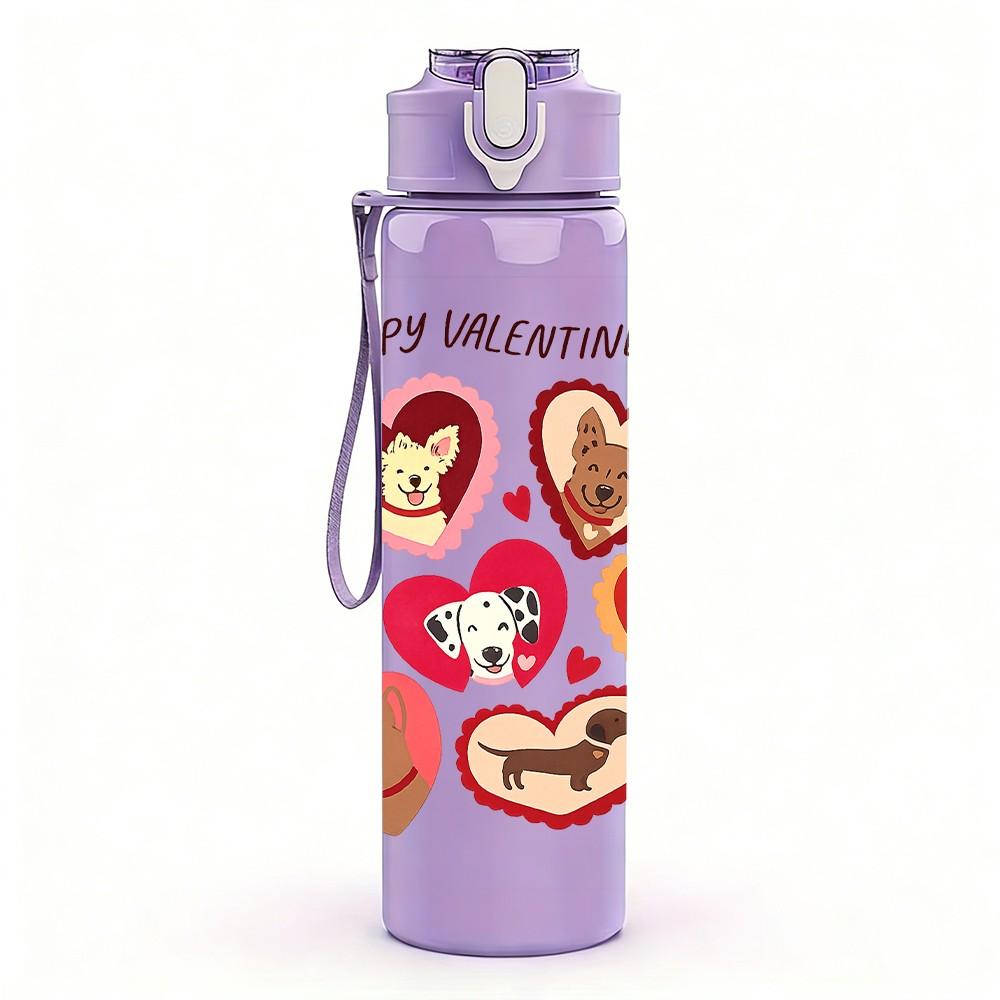 1PC Stacked Sweet Valentine Heart Candy Print 750ml Color Plastic Sports Water Bottle Leakproof Flip Straw Lid Suitable for Sports Office Home Use