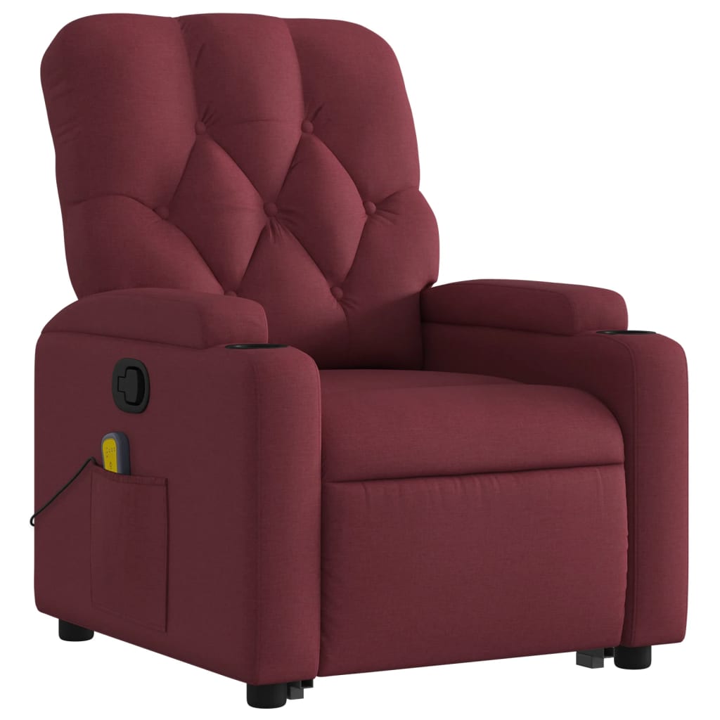 Massage Recliner with Rising Assistance Burgundy Fabric