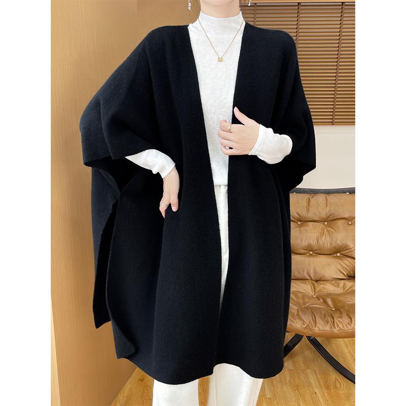 Women's Korean-Style Wool Shawl Cardigan - Autumn/Winter Solid Color Knitwear