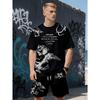 Summer New Men's Short-Sleeved Set with 3D Skull Pattern Print - Street Casual Fashion Comfortable and Soft