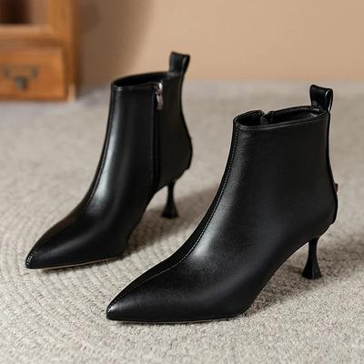 2024 New Winter Shoes Women Leather Boots Brand Design Pointed Toe Solid Black White Low Heels Ankle Boots Female Sexy Boots