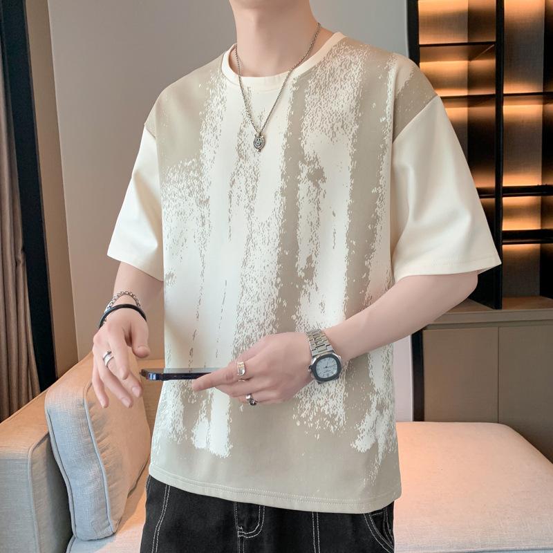 Men's Dark Grey Gradient Oversized T-Shirt, Casual Short Sleeve Textured Plus Size Top