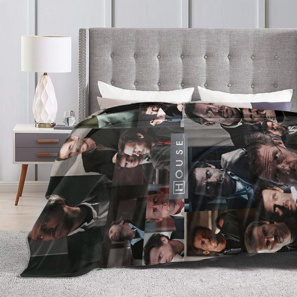 Dr. Gregory House Television Photo Collage Blanket Picnic Flannel Throw Blanket For Living Room Warm Soft Quality Bedspread Gift