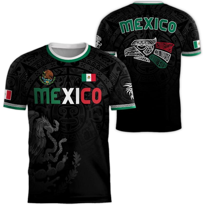 Maglietta da uomo con stampa bandiera nazionale del Messico, divertente pattern 3D di aquila, manica corta, abbigliamento sportivo da esterno per calcio, top casual