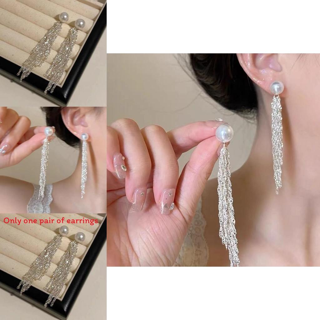 Moonlit Star River Long Artificial Pearl Drop Earrings With Geometric Design For Elegant Women