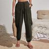 Women's Fashionable Solid Color Elastic Waist Pocket Versatile Casual Work Pants