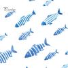 DIY Seabed Wall Murals Watercolor Blue Fish Decals, Striped Ocean Sea Life Stickers, Removable Self-Adhesive Layered School of Decor Coastal