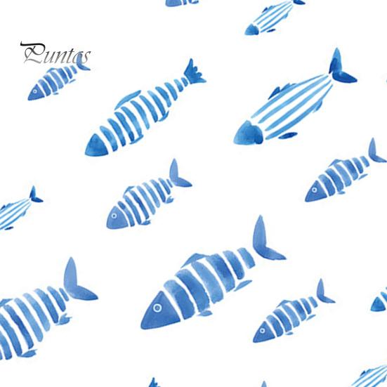 DIY Seabed Wall Murals Watercolor Blue Fish Decals, Striped Ocean Sea Life Stickers, Removable Self-Adhesive Layered School of Decor Coastal
