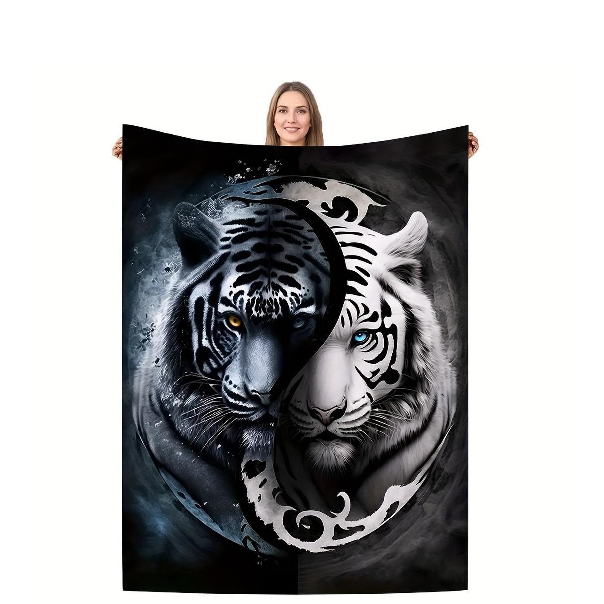 

YinYang Tiger Pattern Flannel printed blanket suitable for all seasons suitable living room office sofa and travel 180x250CM 75x100cm