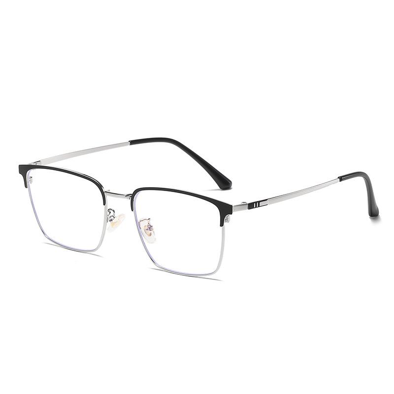 New Retro Men's Simple Wear Metal Flat Mirror Fashion Anti-blue Square Glasses Frame with Degree Frame.