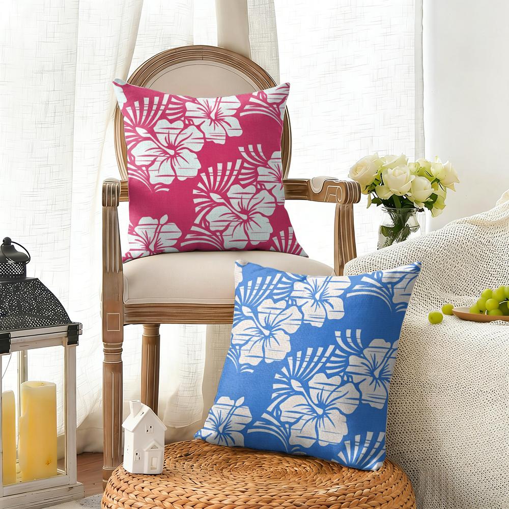 Hawaiian Flowers Cushion Cover Natural Linen Organic Fabric DoubleSided Printing Sofa Home Decor Gift Pillow Cover