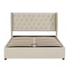 Upholstered Wingback Velvet Bed, Button Tufting, 180*200, Hydraulic Storage Bed, Slatted Frame, Underside Dirt-Repellent Black Non-Woven Fabric, Beige
